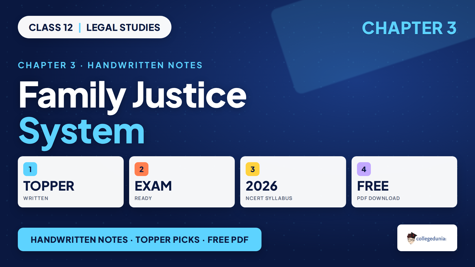 Class 12 Legal Studies Family Justice System handwritten notes cover image