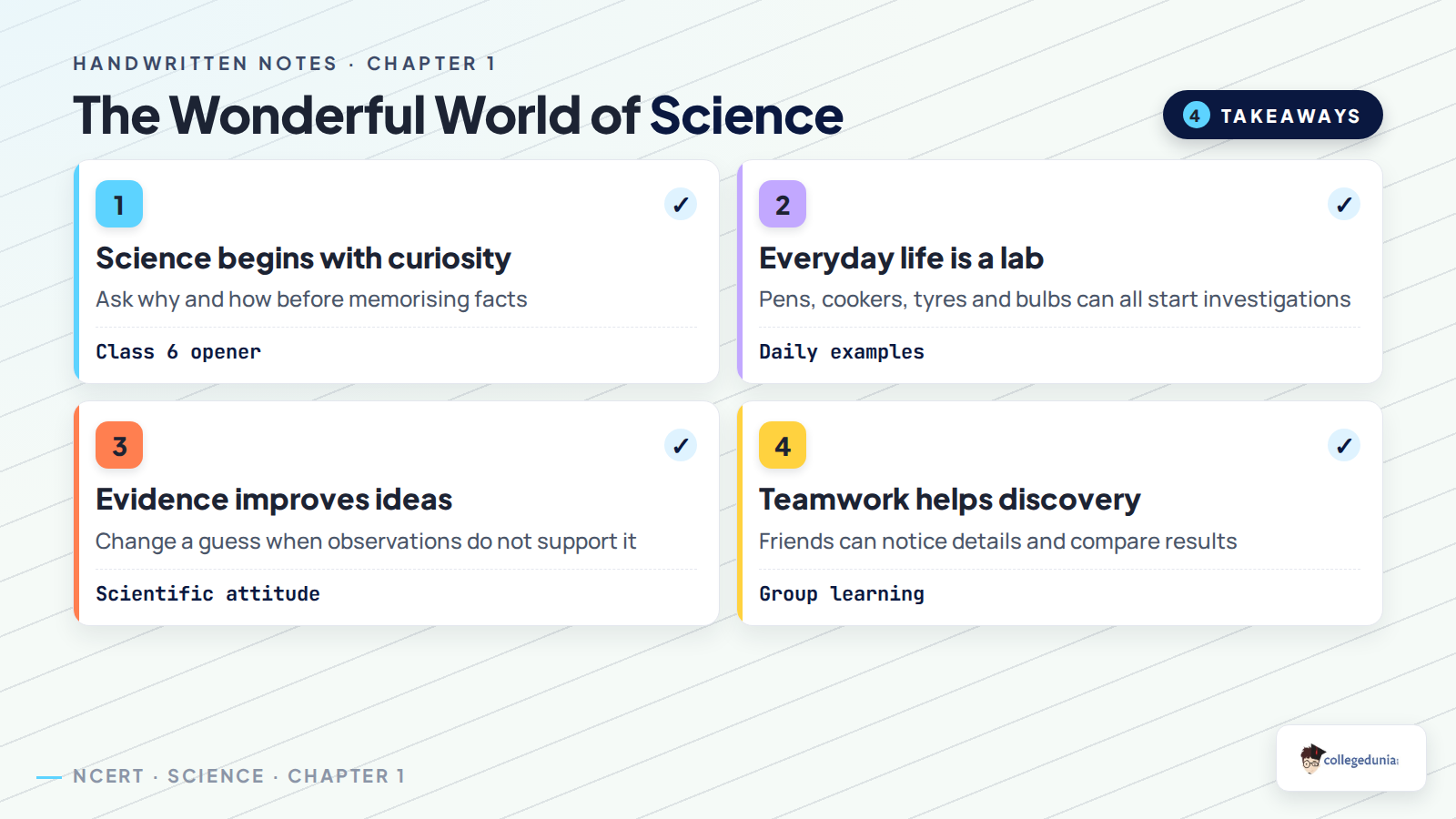 Key takeaways from The Wonderful World of Science Class 6