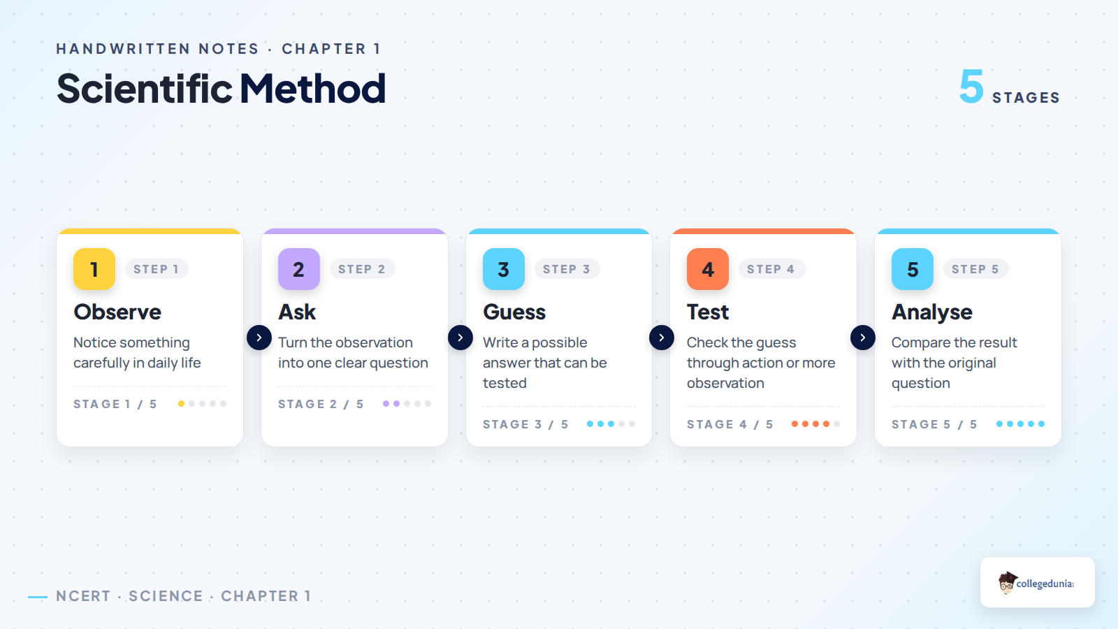 Scientific method flow for Class 6 Science Chapter 1