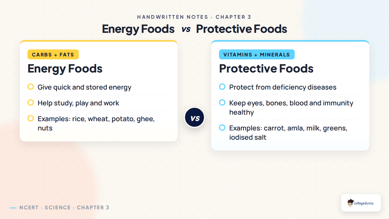 Energy foods and protective foods in Class 6 Science Chapter 3