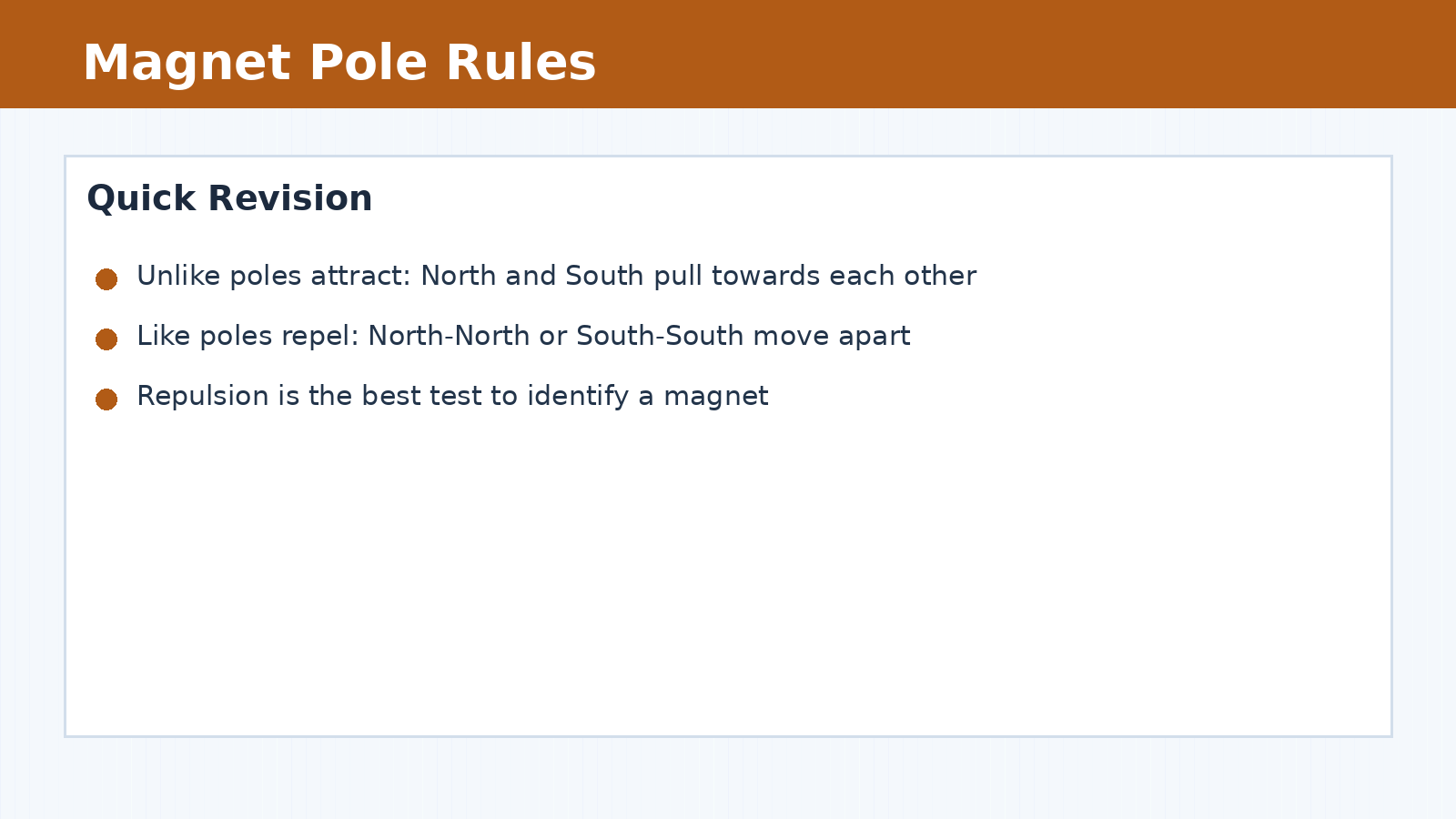 Class 6 Science magnet pole attraction and repulsion rules