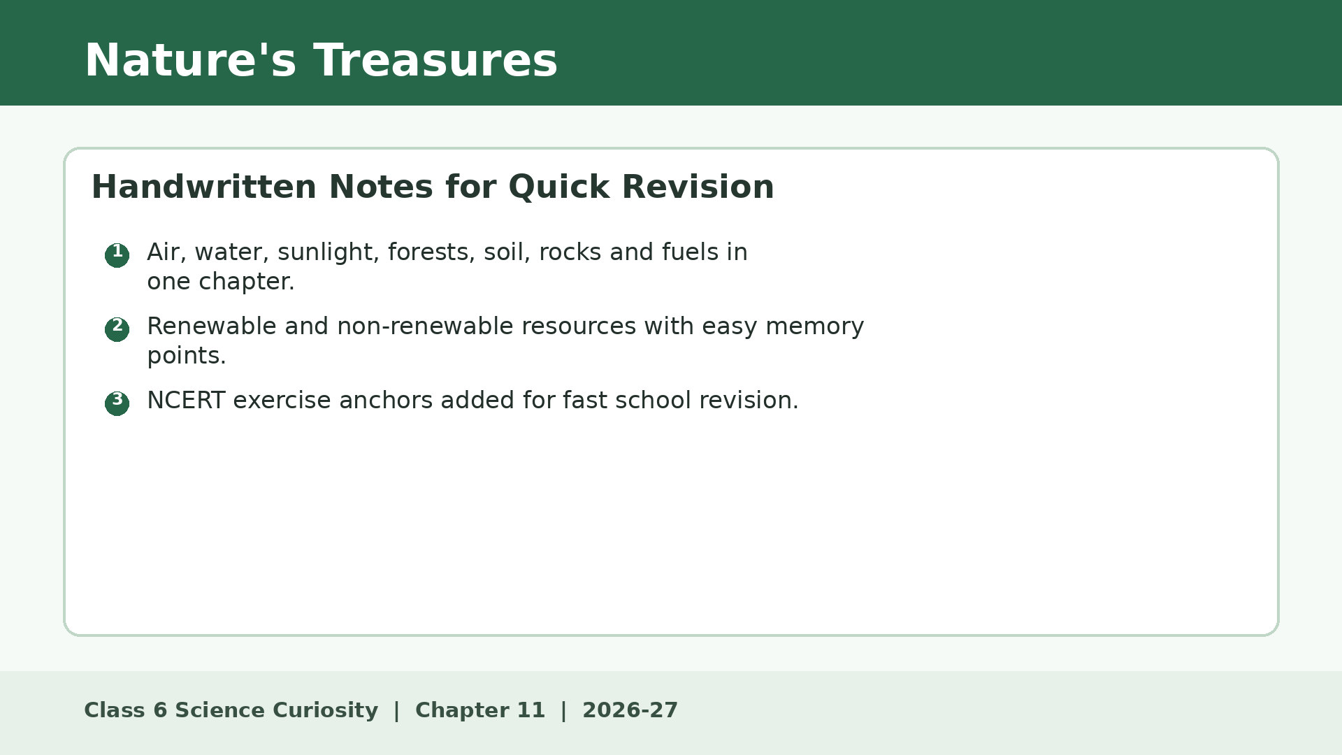 Class 6 Science Chapter 11 Nature's Treasures handwritten notes