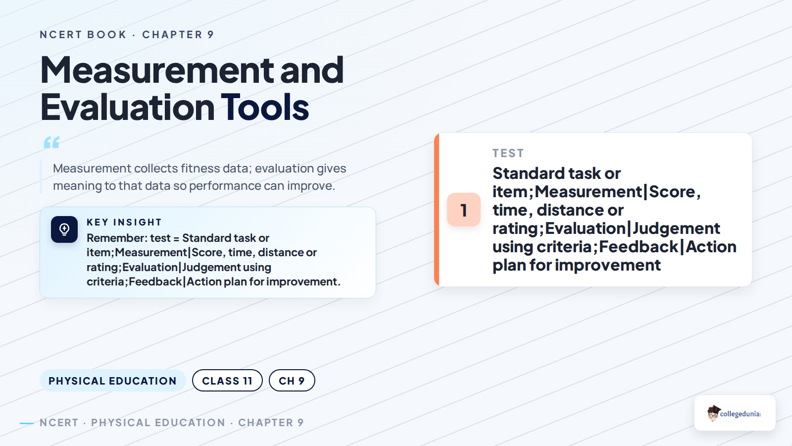 Test measurement and evaluation tools in Class 11 Physical Education Chapter 9