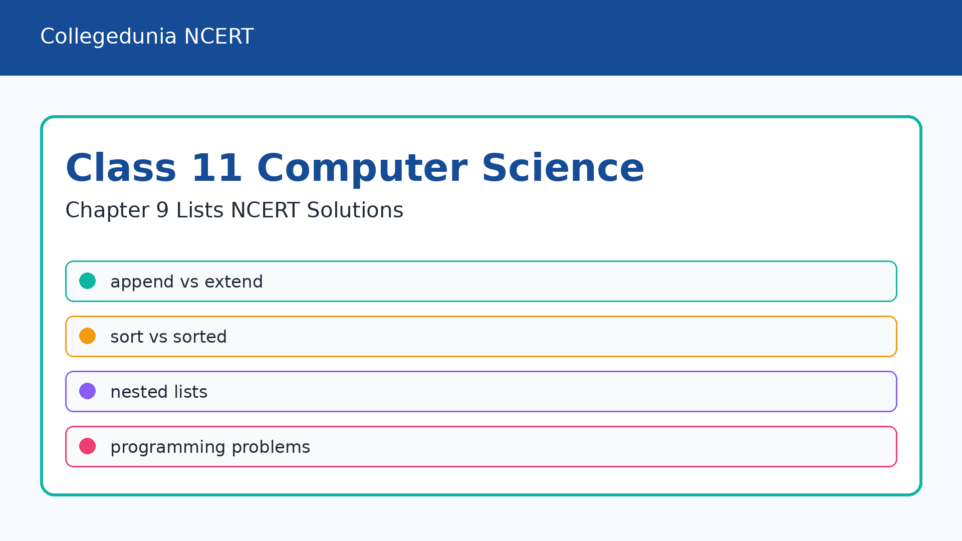 Class 11 Computer Science Chapter 9 Lists NCERT Solutions