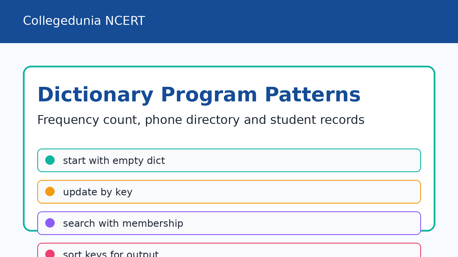 Dictionary program patterns for Class 11 Computer Science