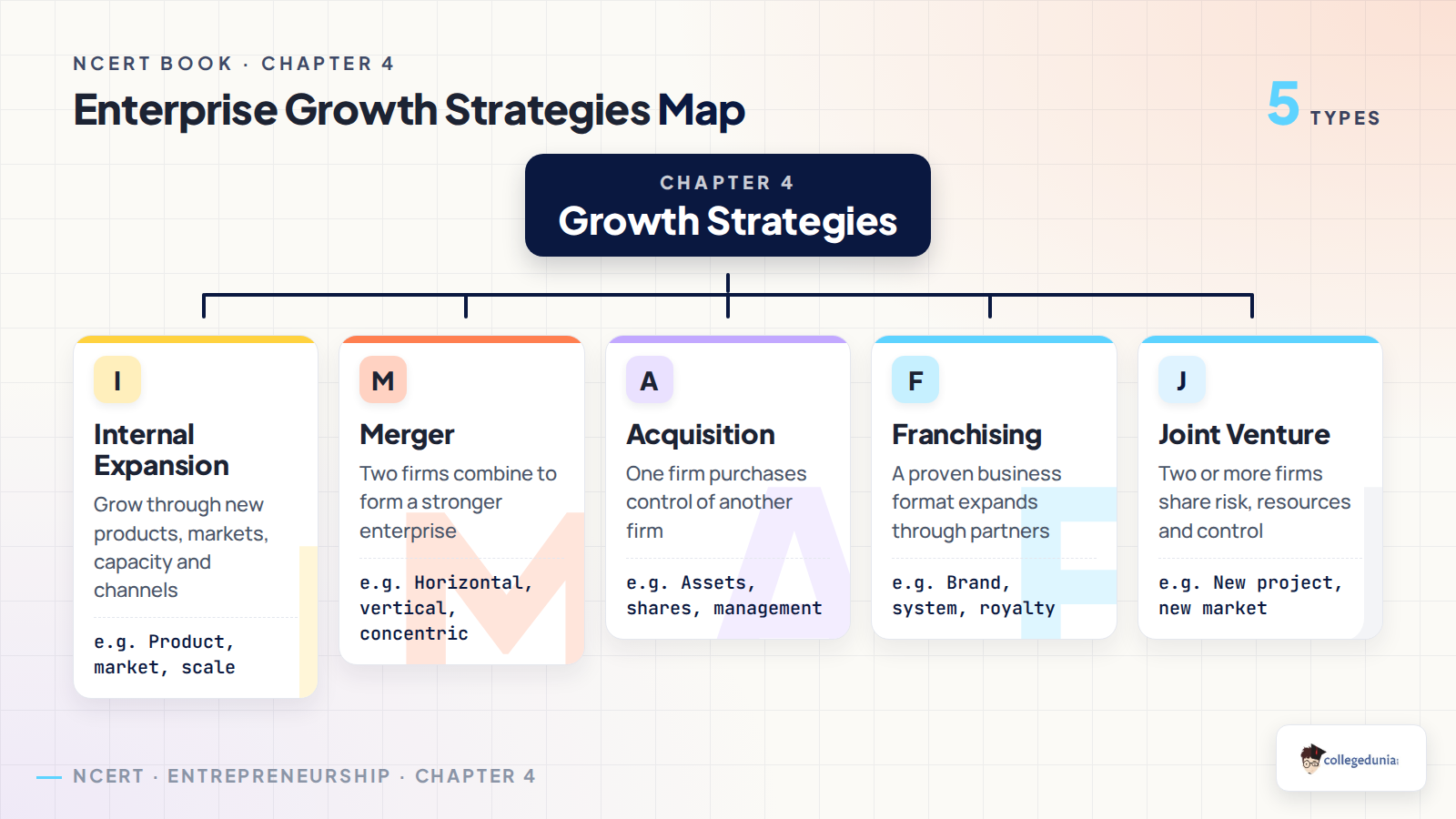 Classification tree of enterprise growth strategies for Class 12 Entrepreneurship