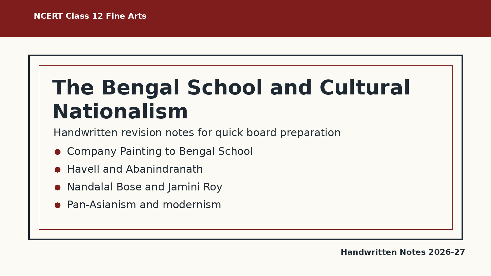Class 12 Fine Arts Bengal School handwritten notes