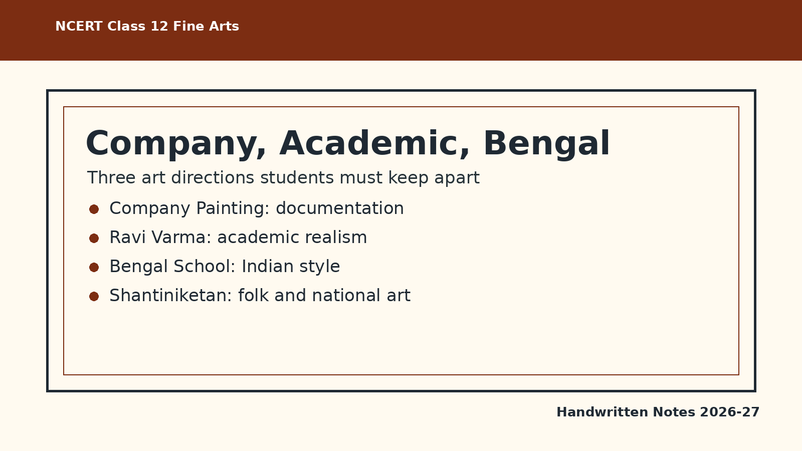 Comparison of Company Painting Raja Ravi Varma and Bengal School for Fine Arts revision