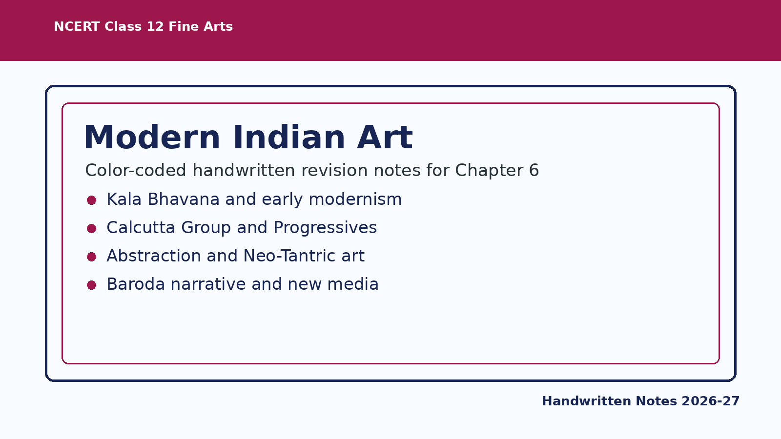 Class 12 Fine Arts Modern Indian Art handwritten notes