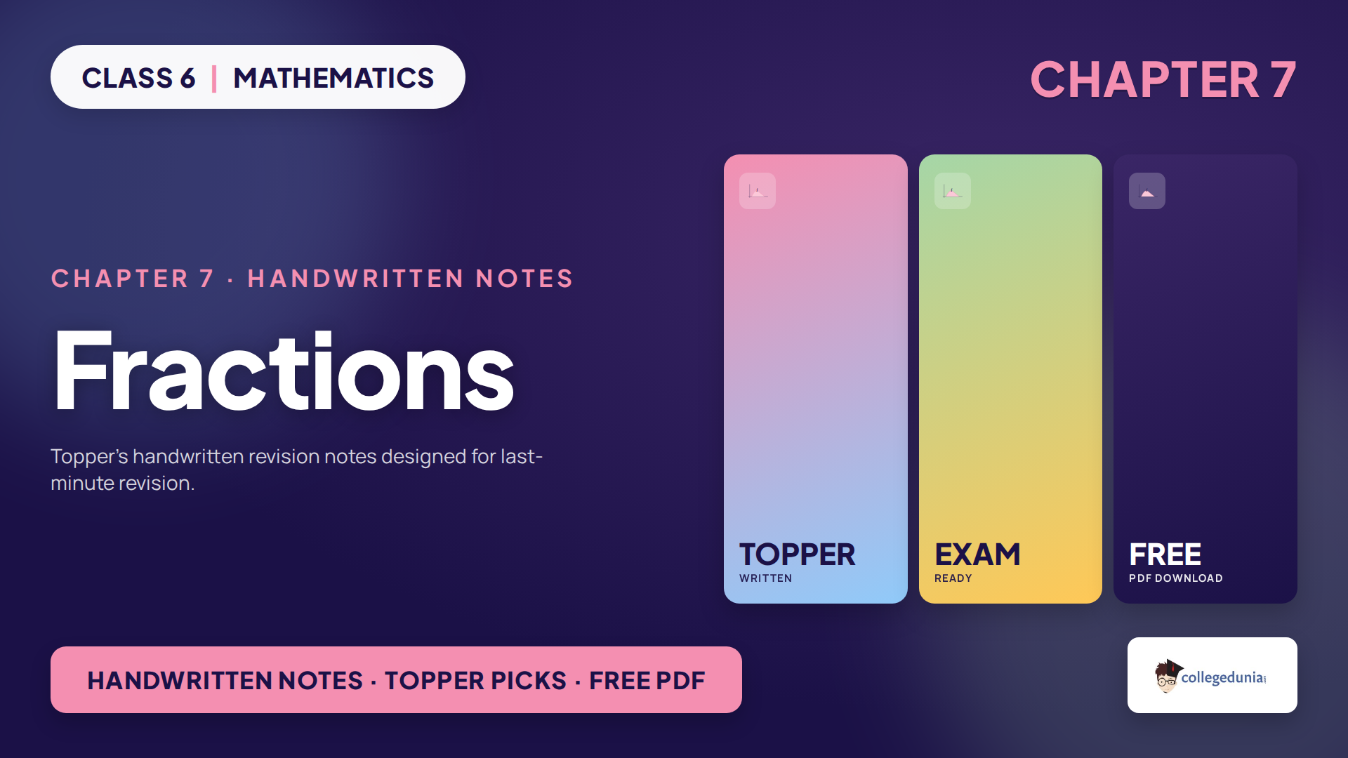 Class 6 Mathematics Fractions handwritten revision notes