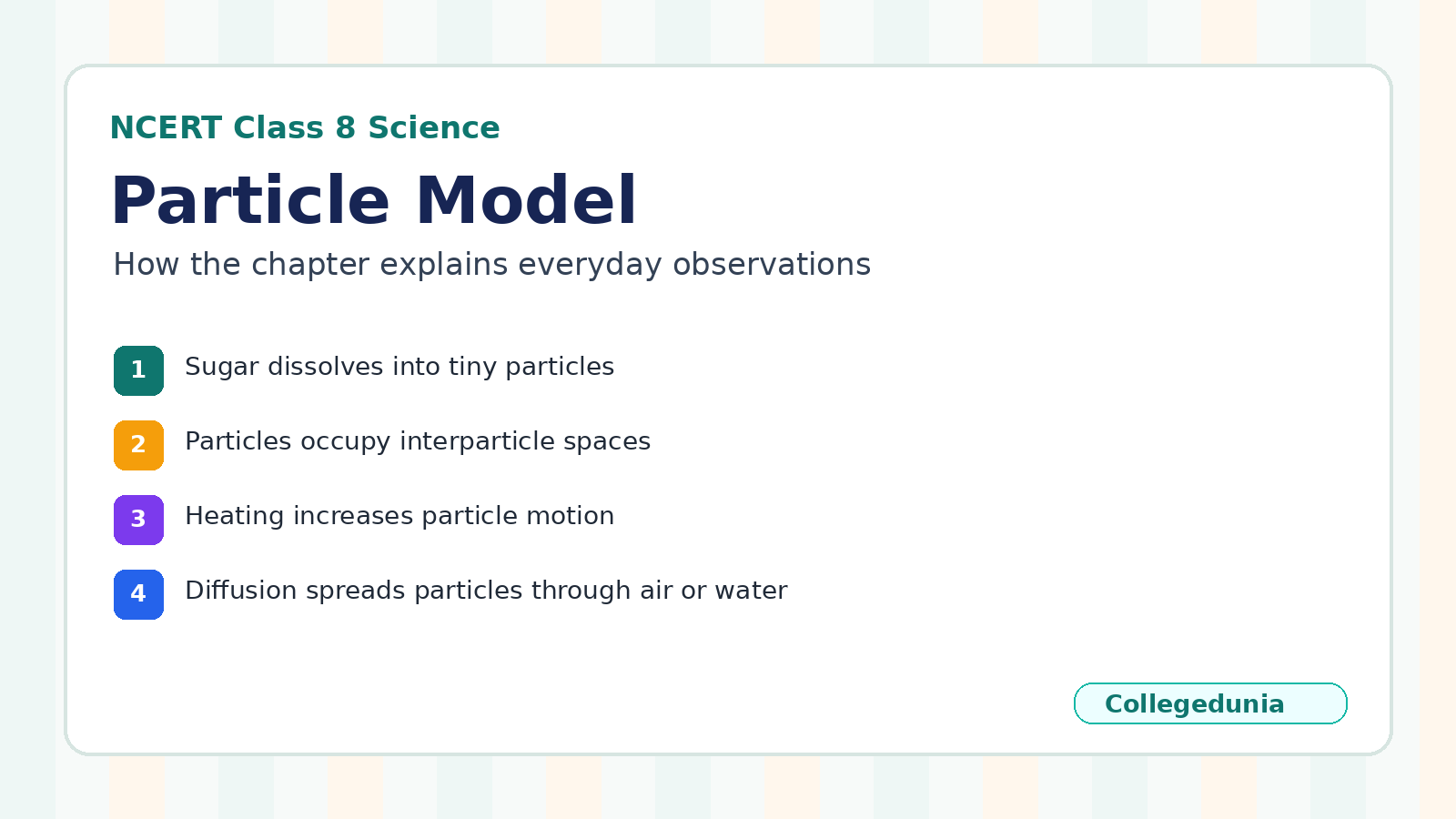 Particle model for Class 8 Science Particulate Nature of Matter