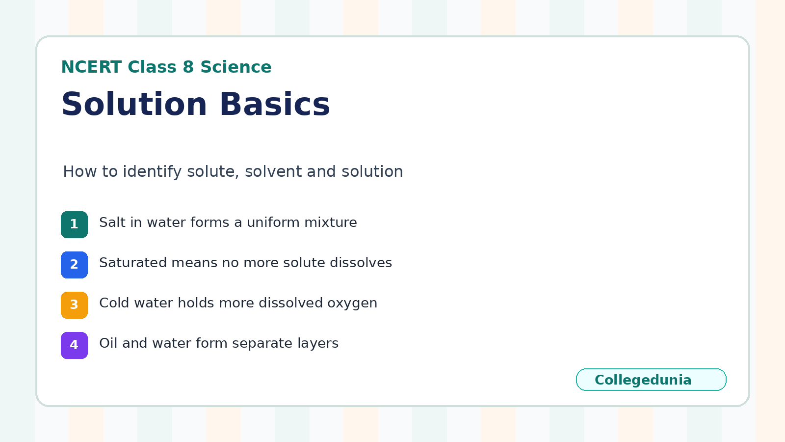 Solute solvent solution basics for Class 8 Science Chapter 9