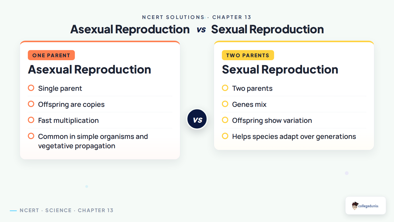 Asexual and sexual reproduction comparison for Class 8 Science Chapter 13