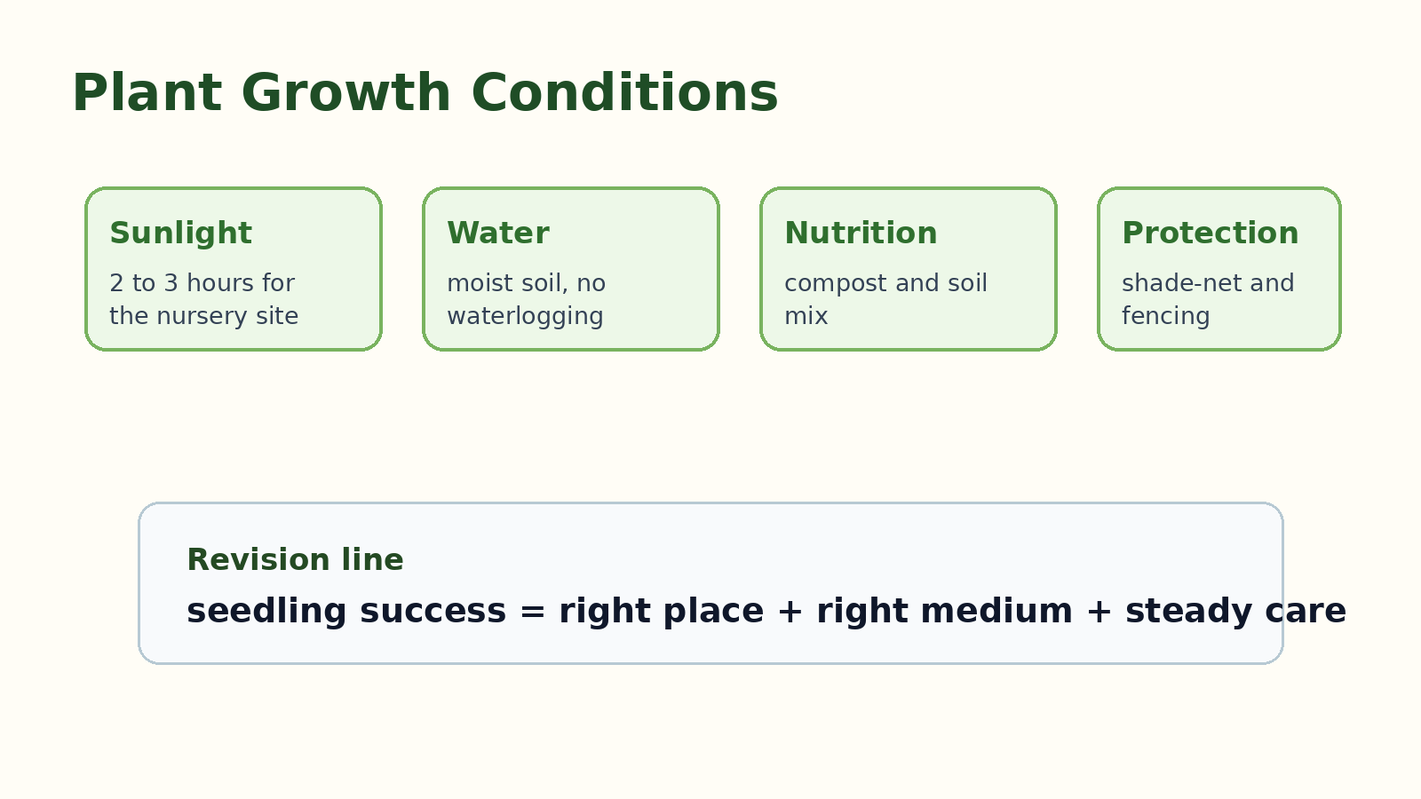 Plant growth conditions for Class 7 Plant Nursery handwritten notes