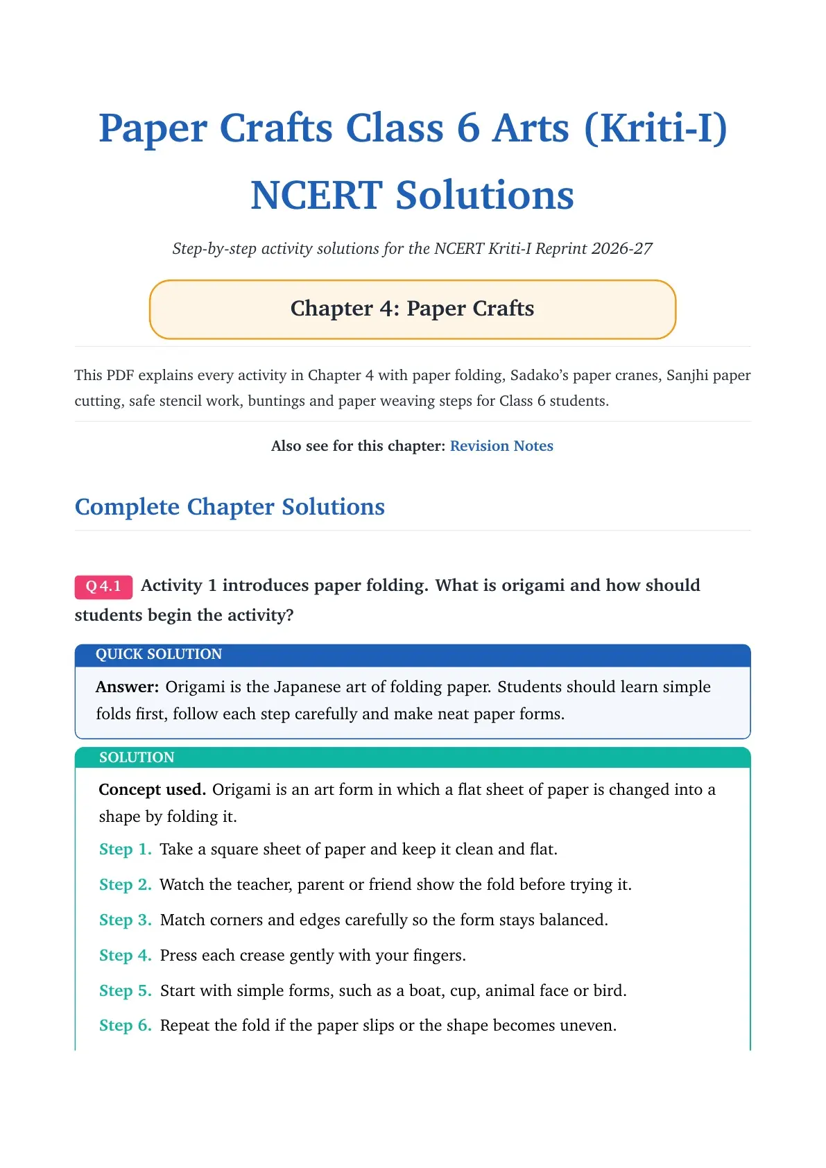 Class 6 Arts Chapter 4 Paper Crafts NCERT Solutions - HD