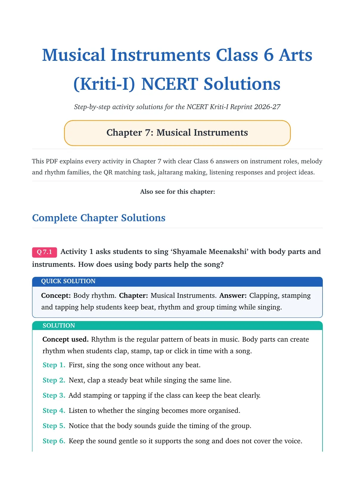 Class 6 Arts Chapter 7 Musical Instruments NCERT Solutions