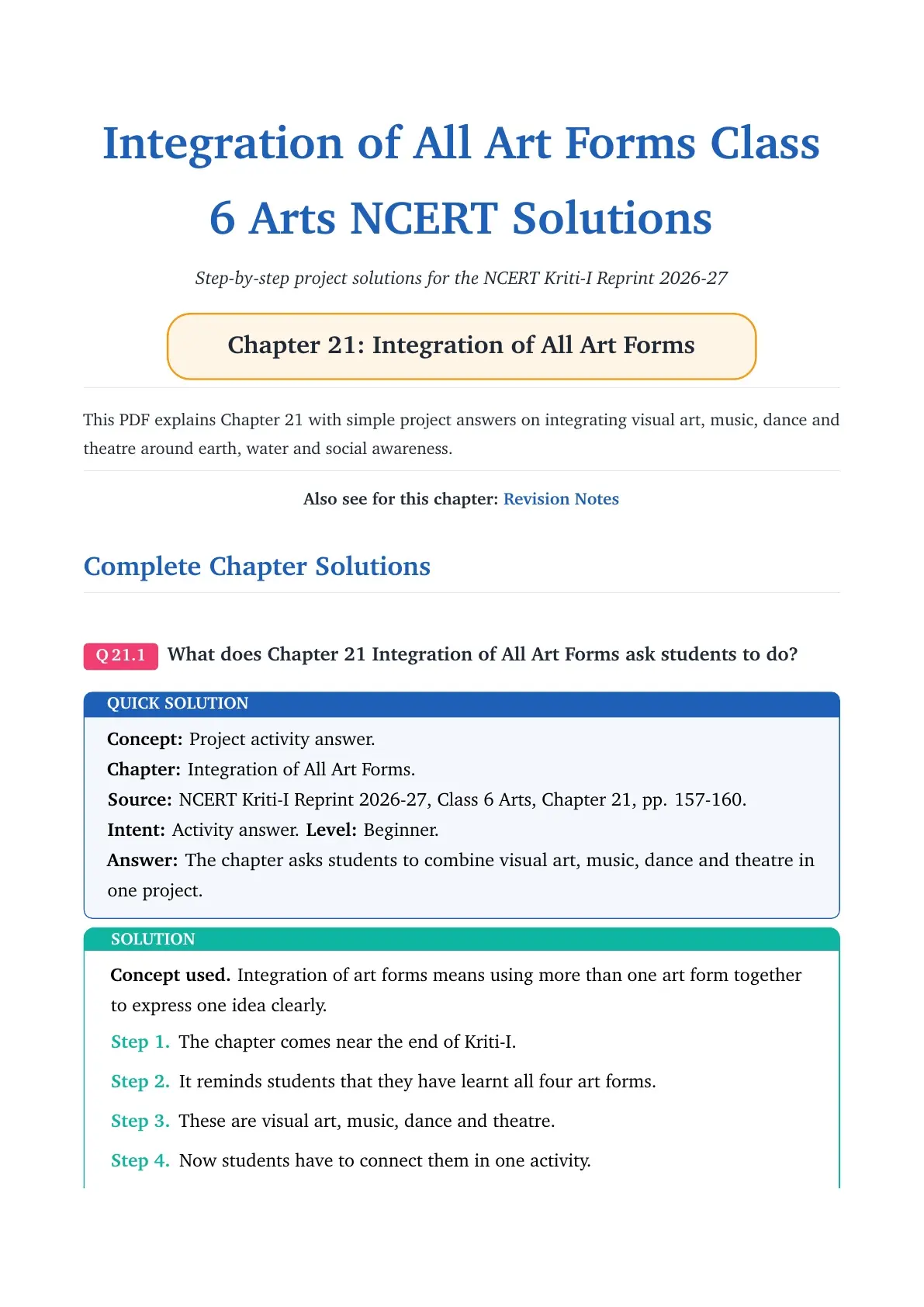 NCERT Solutions Class 6 Arts Chapter 21 PDF