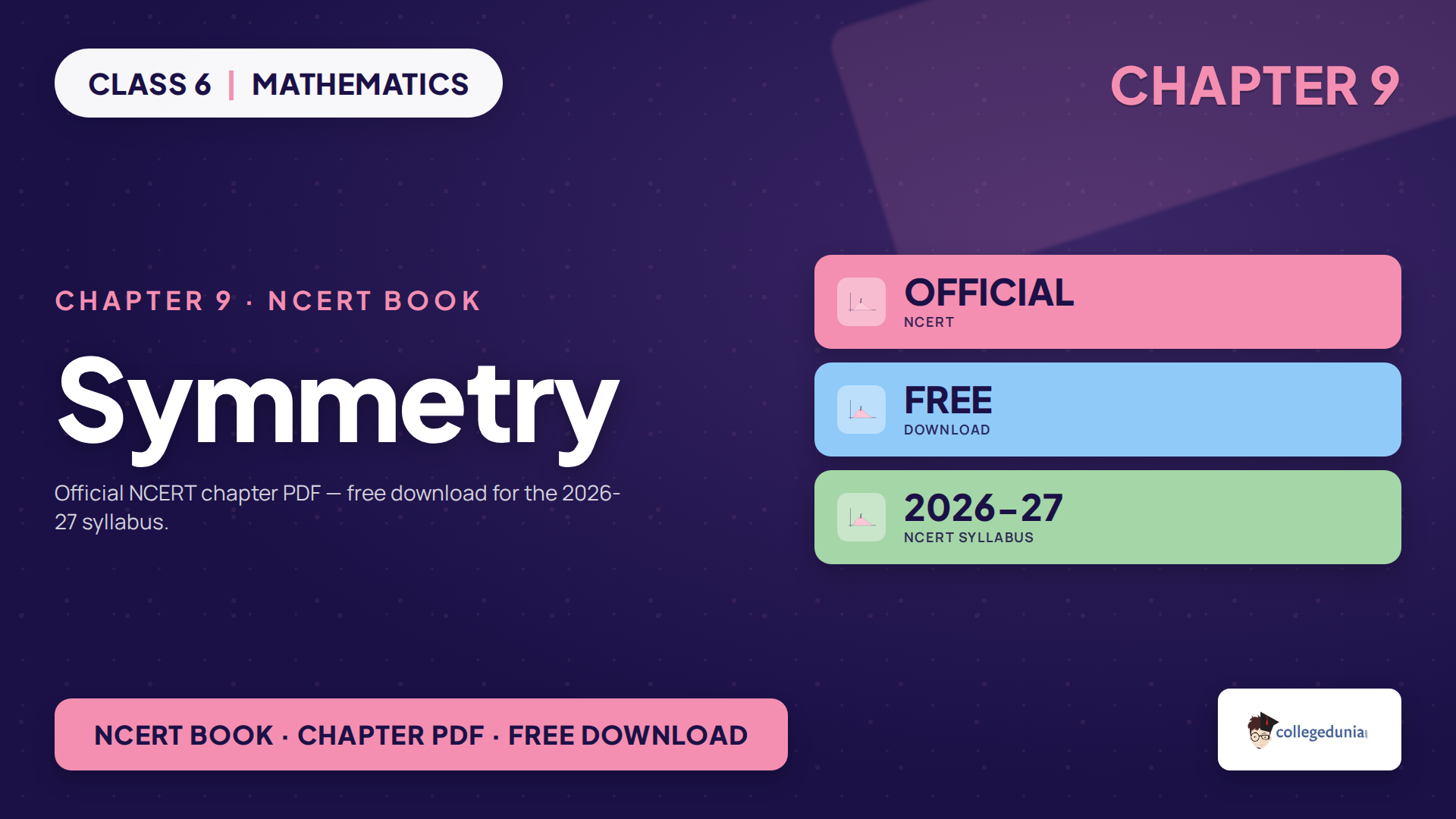 NCERT Class 6 Mathematics Chapter 9 Symmetry book PDF cover