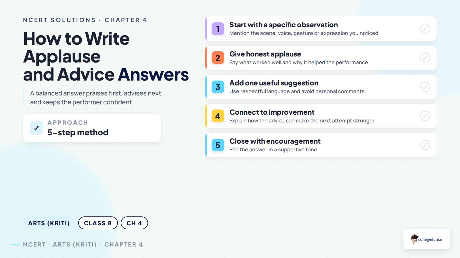 Checklist for writing Applause and Advice answers