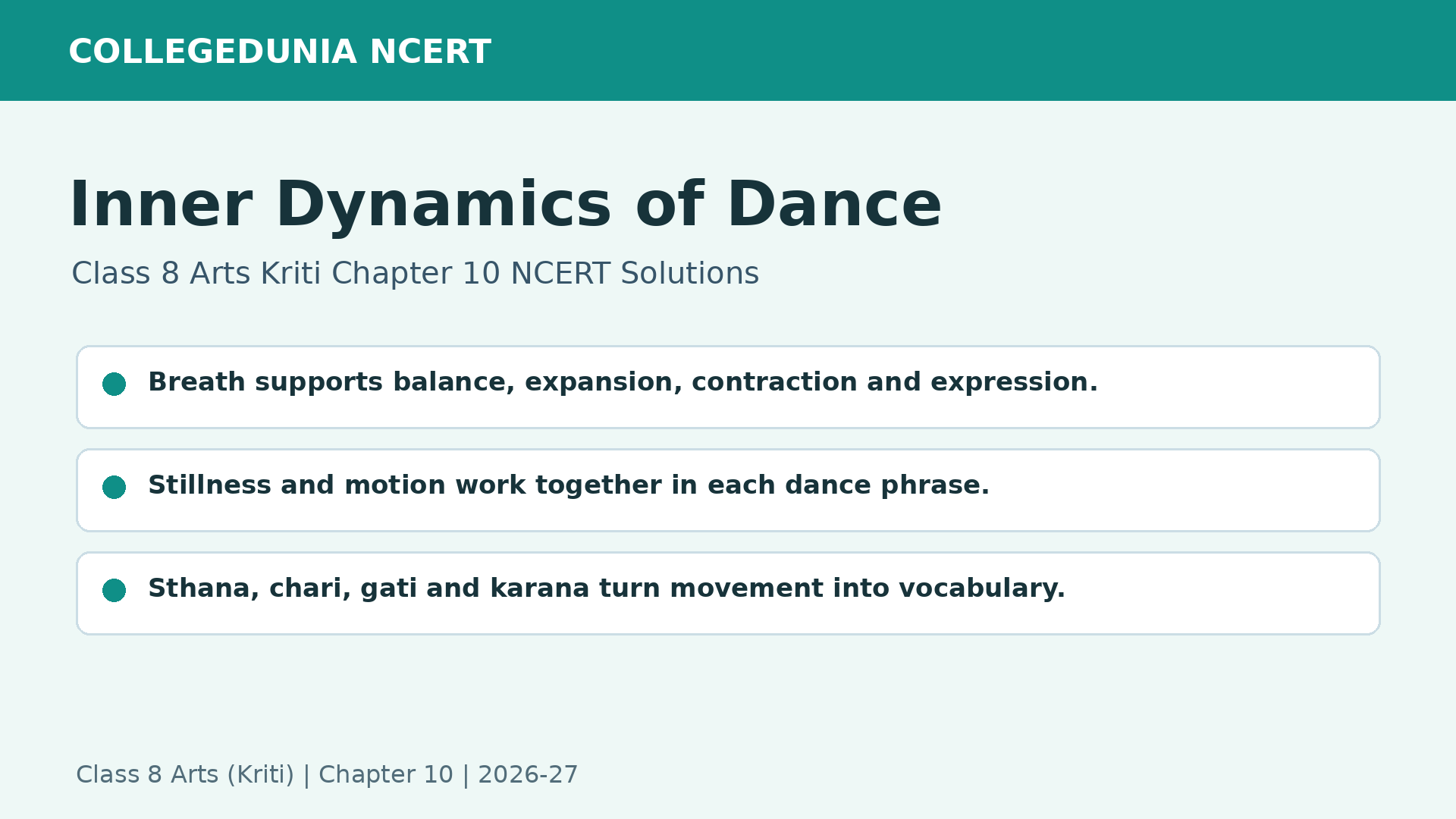 NCERT Solutions Class 8 Arts Kriti Chapter 10 Inner Dynamics of Dance