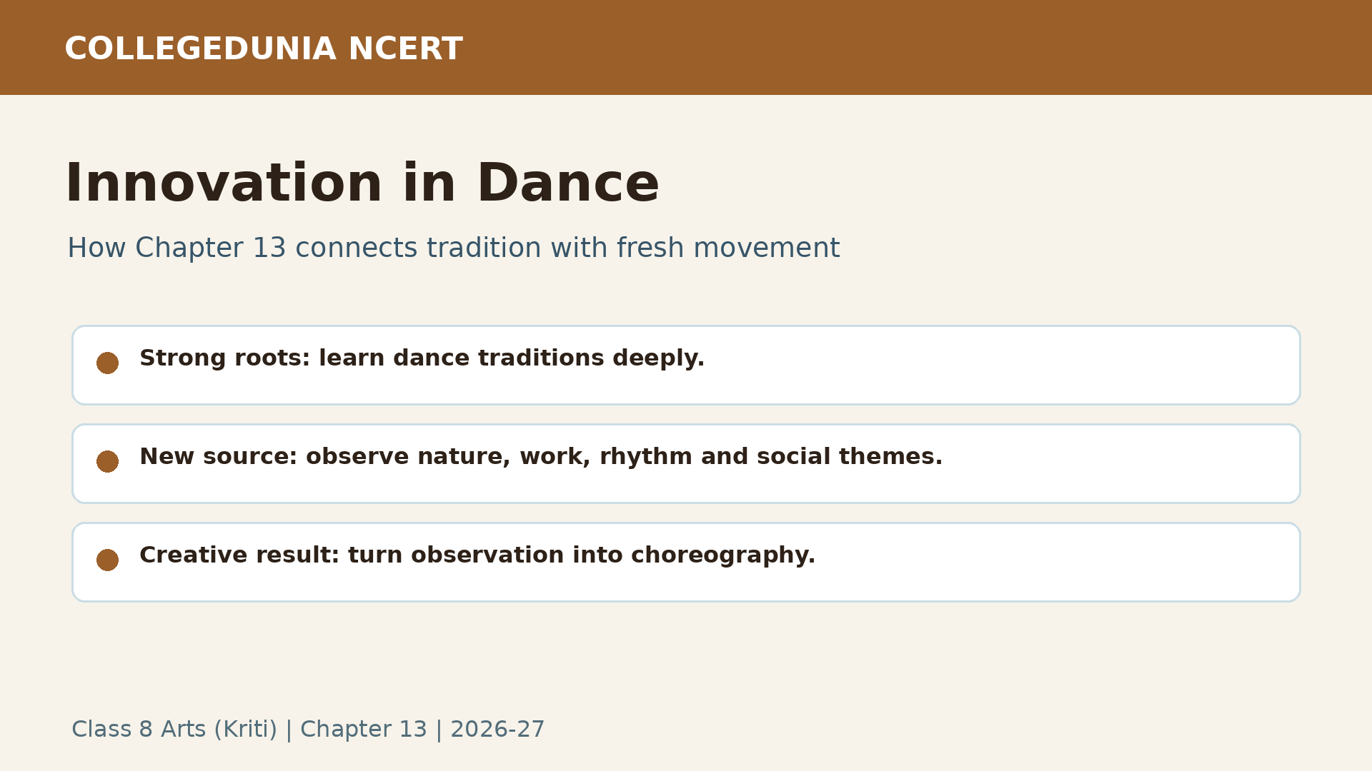 Innovation in dance map for Class 8 Arts Kriti Chapter 13