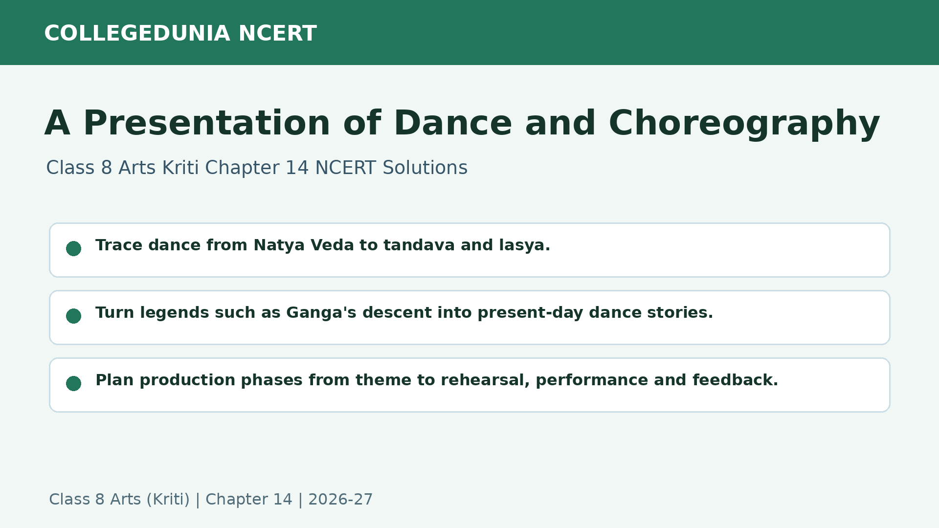 NCERT Solutions Class 8 Arts Kriti Chapter 14 A Presentation of Dance and Choreography