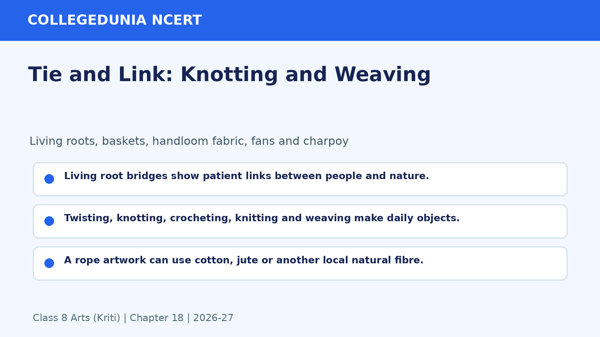 Tie and Link activity map for Class 8 Arts Kriti Chapter 18
