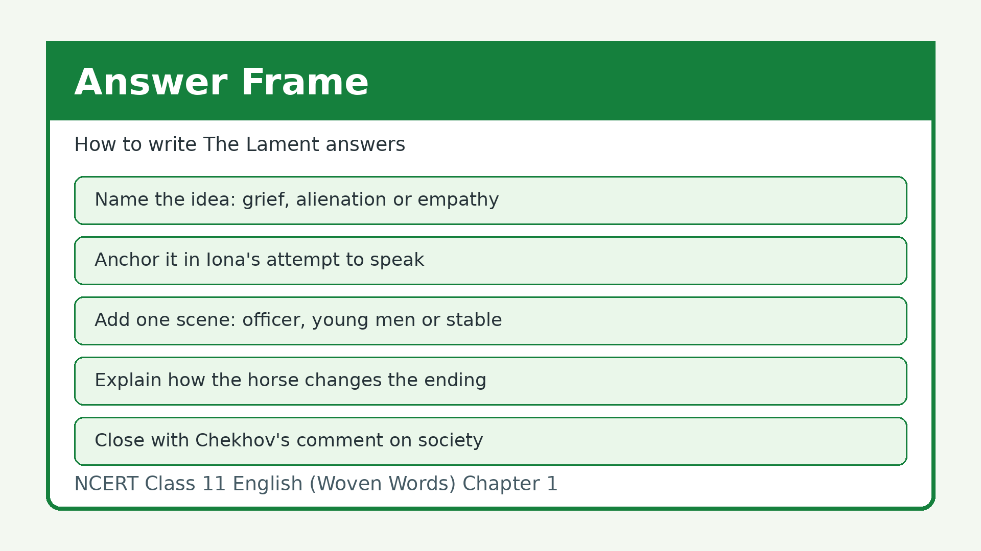 The Lament answer writing frame for Class 11 English