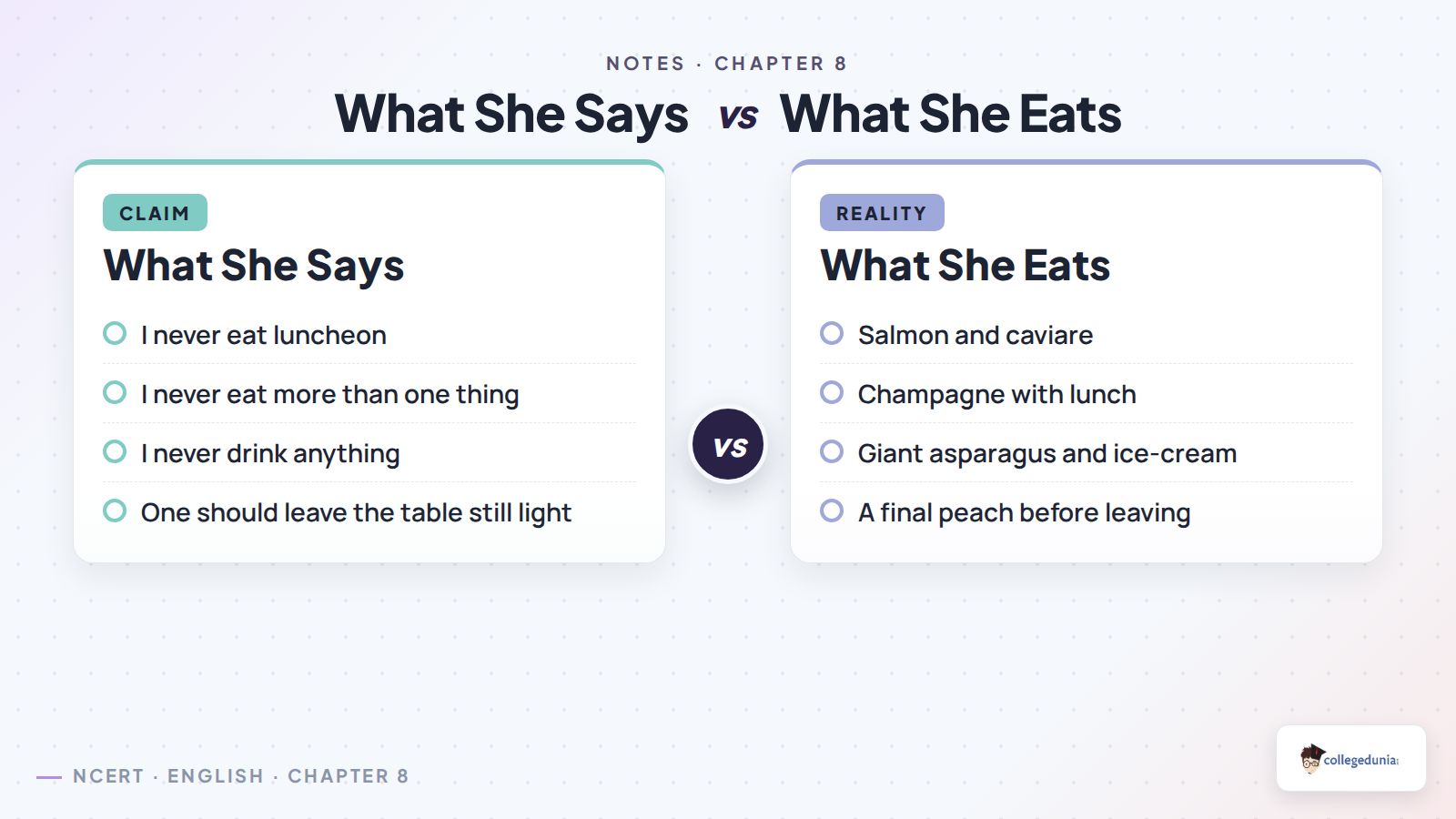 What the guest says versus what she eats in The Luncheon