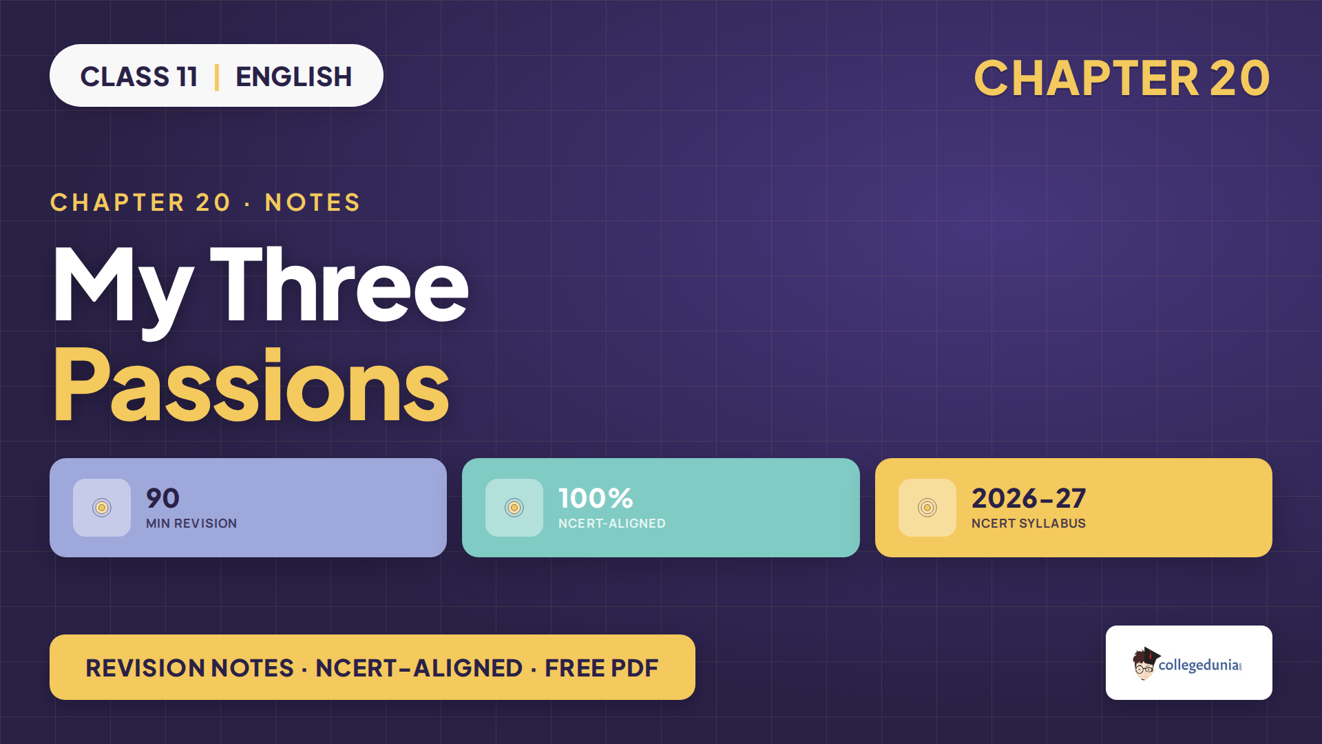 NCERT Class 11 English Woven Words Chapter 20 My Three Passions Notes