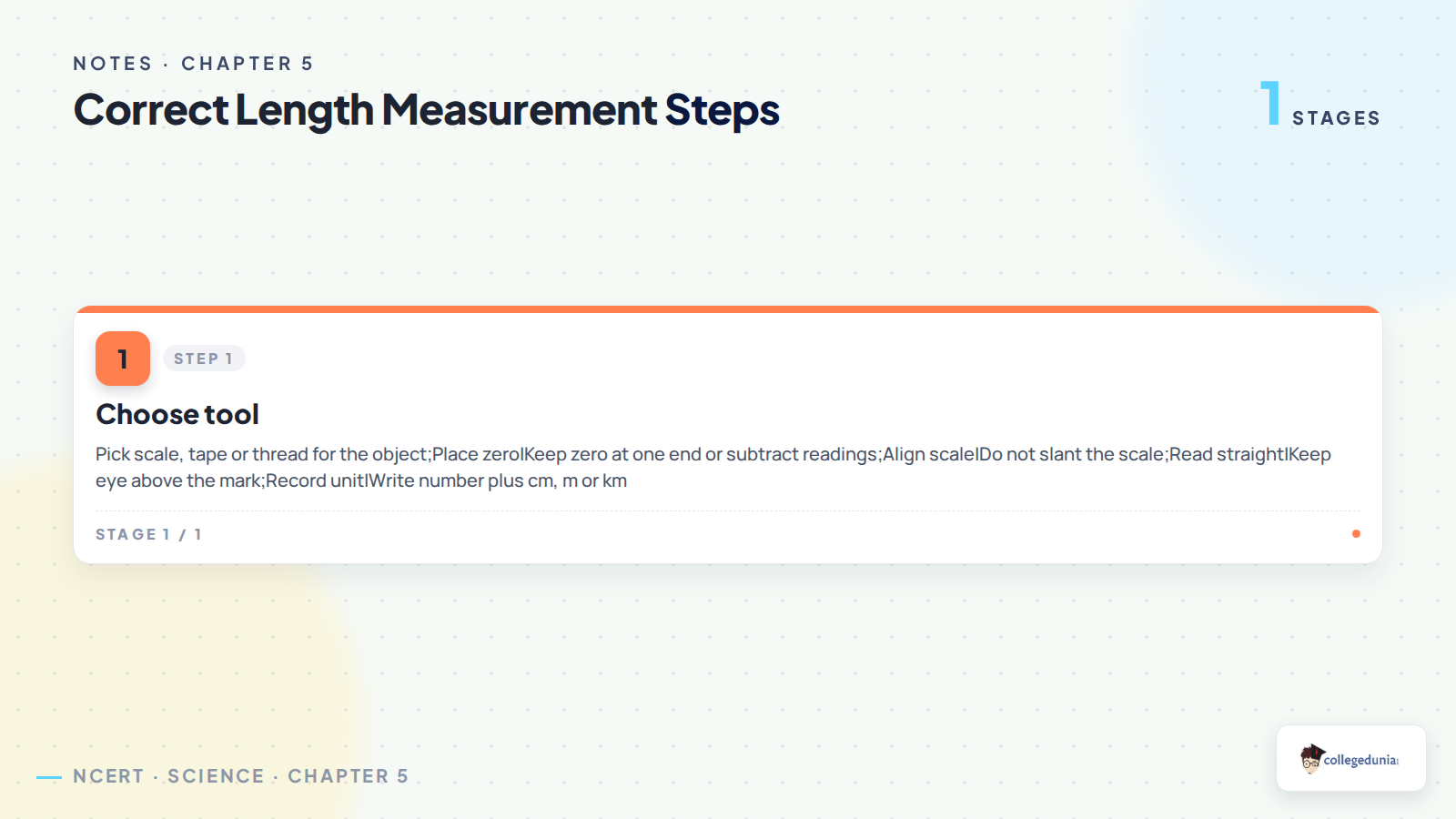 Correct length measurement steps in Class 6 Science notes