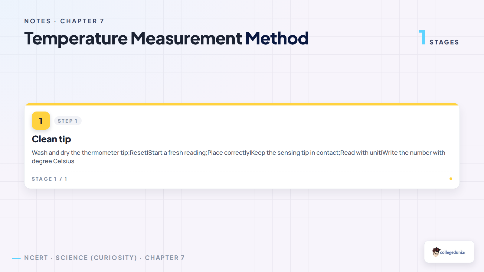 Temperature measurement steps for Class 6 Science thermometer readings