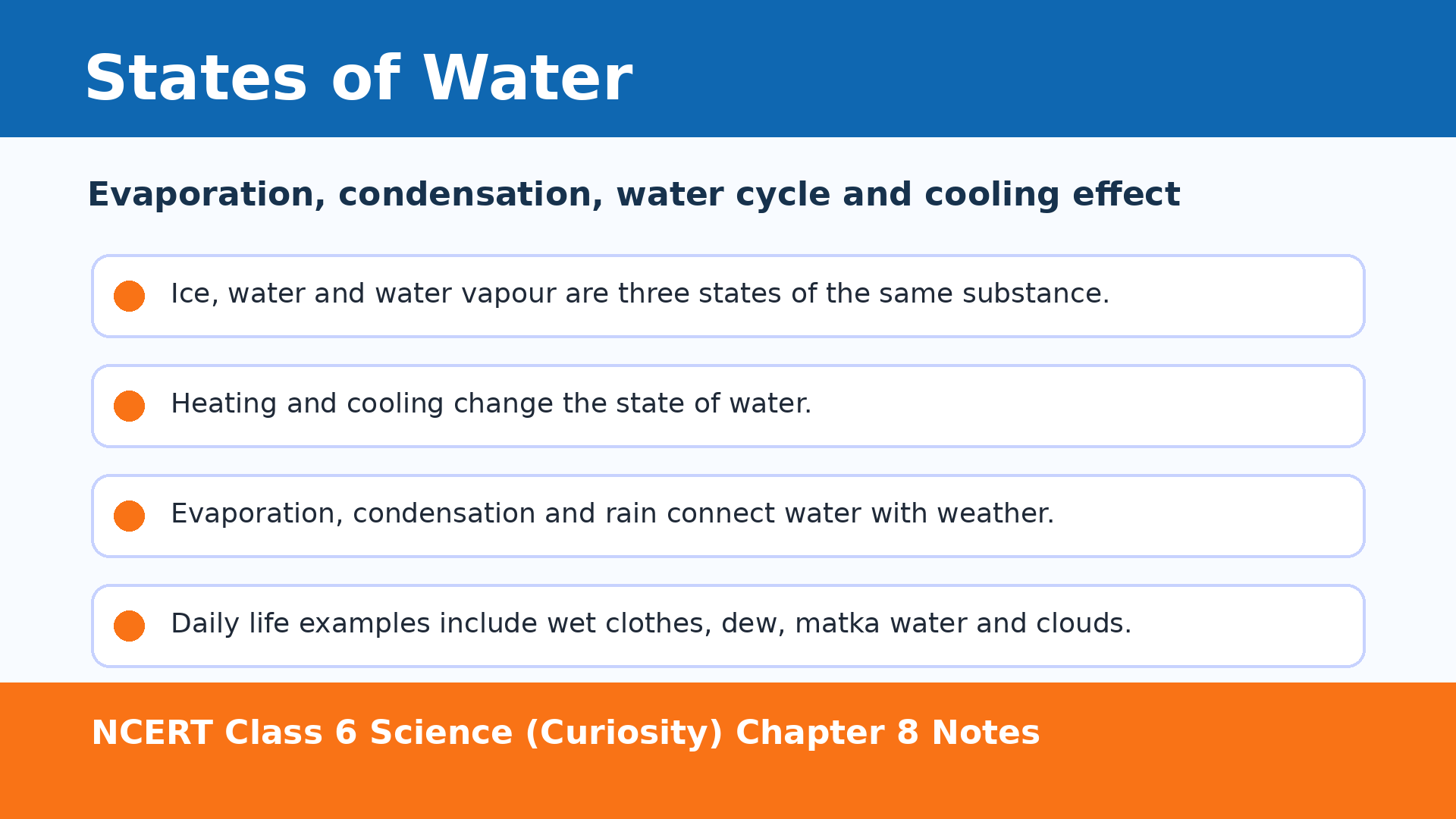 NCERT Class 6 Science Chapter 8 A Journey through States of Water notes