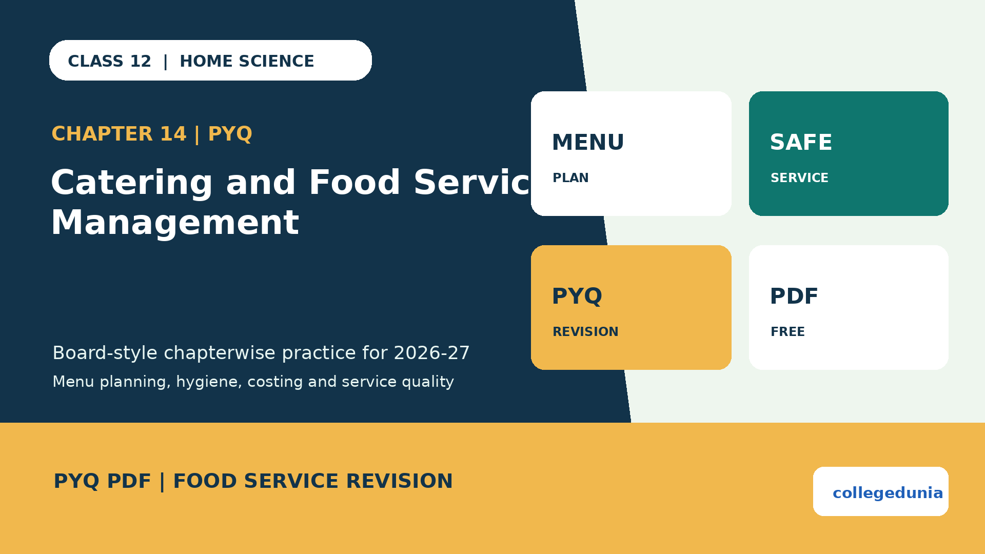 Class 12 Home Science Catering and Food Service Management PYQ PDF
