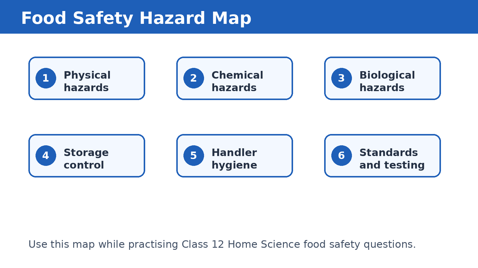 Food safety hazard map for Class 12 Home Science PYQ revision