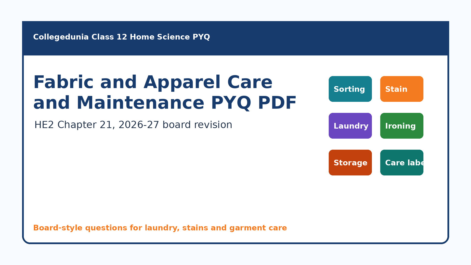 Class 12 Home Science Fabric and Apparel Care and Maintenance PYQ PDF