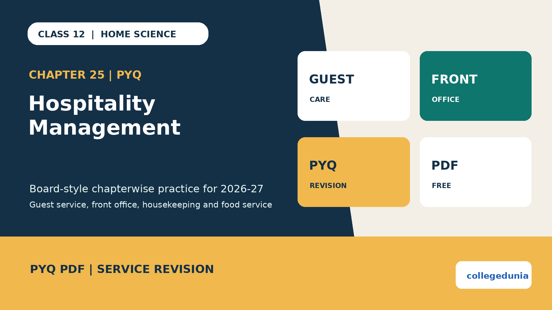 Class 12 Home Science Hospitality Management PYQ PDF