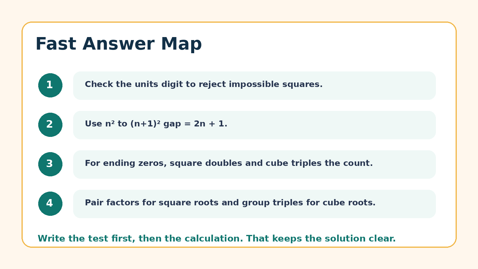 Fast answer map for Class 8 Maths Chapter 1 square and cube questions