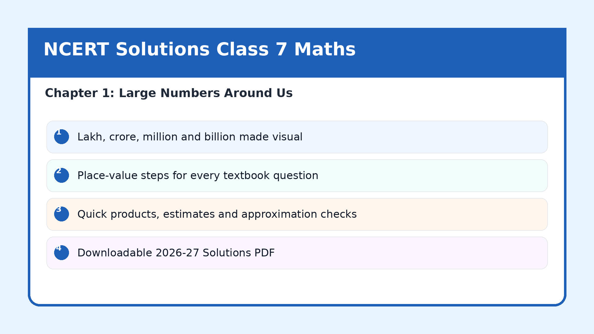 NCERT Solutions Class 7 Mathematics Part 1 Chapter 1 Large Numbers Around Us