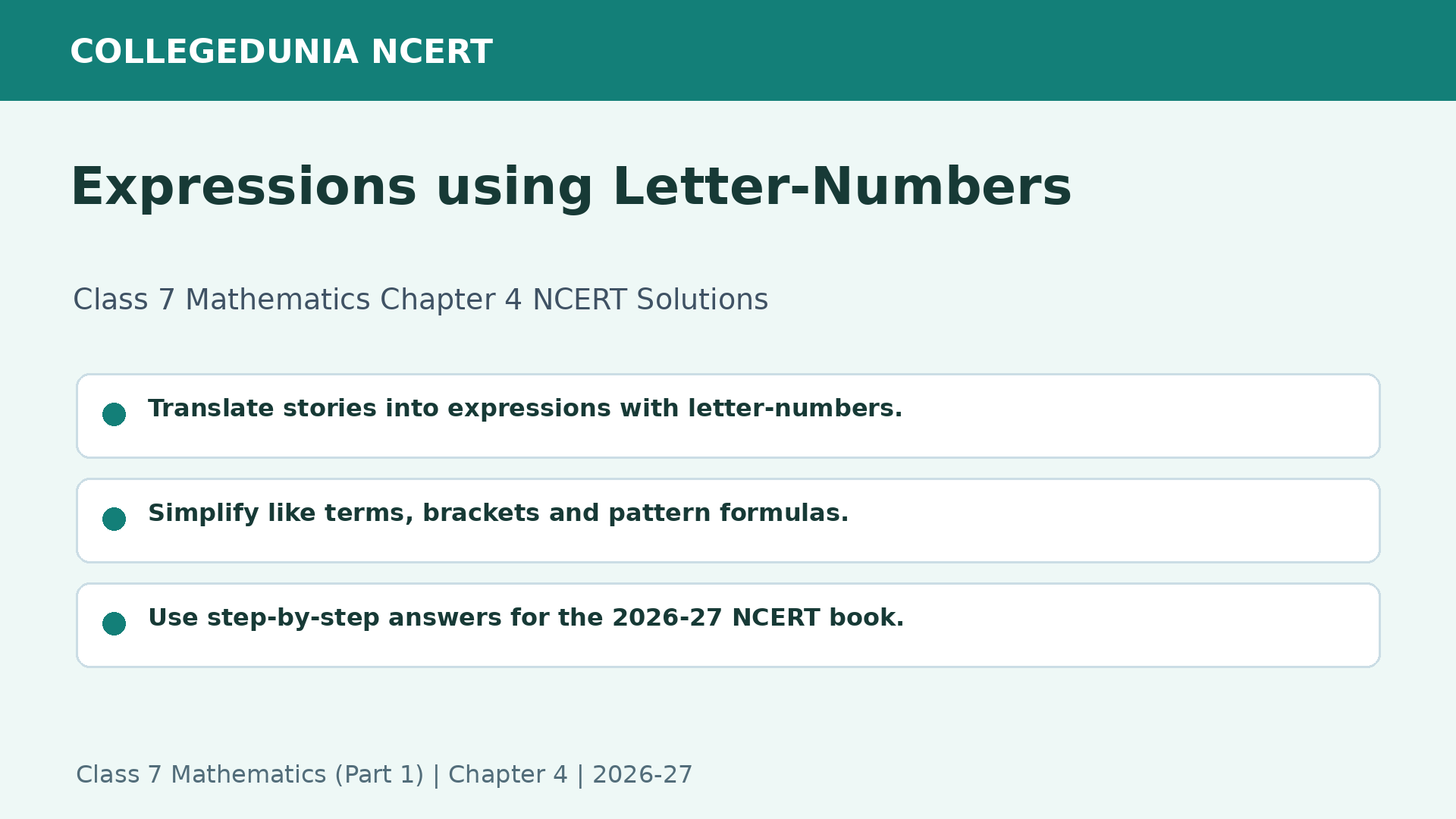 NCERT Solutions Class 7 Mathematics Chapter 4 Expressions using Letter-Numbers