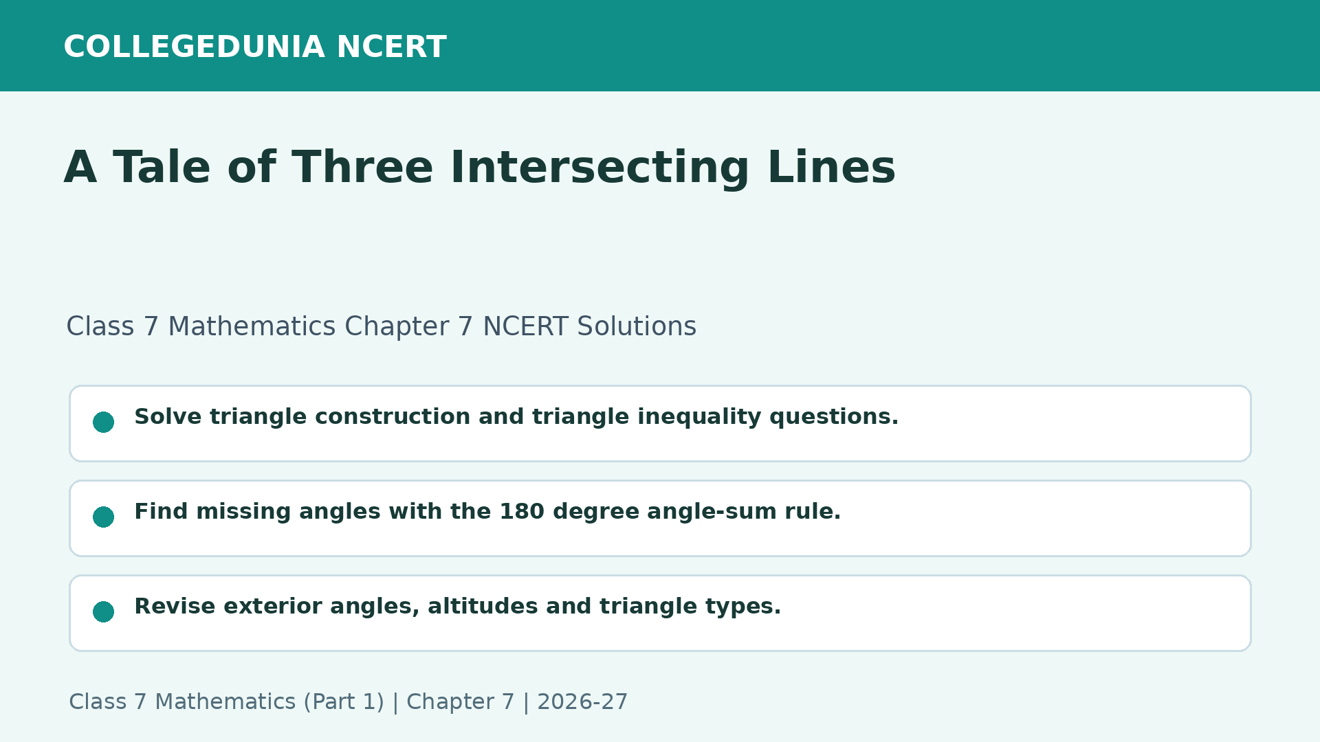 NCERT Solutions Class 7 Mathematics Chapter 7 A Tale of Three Intersecting Lines