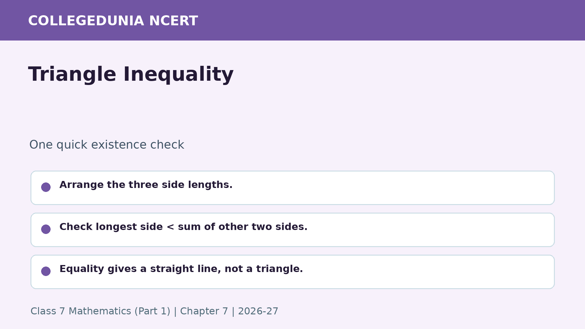 Triangle inequality rule for Class 7 Maths Chapter 7