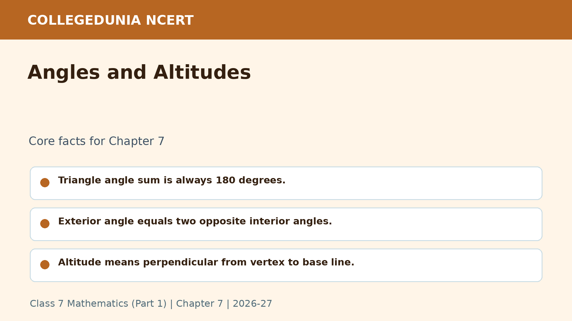 Angle sum and altitude rules for Class 7 Maths Chapter 7