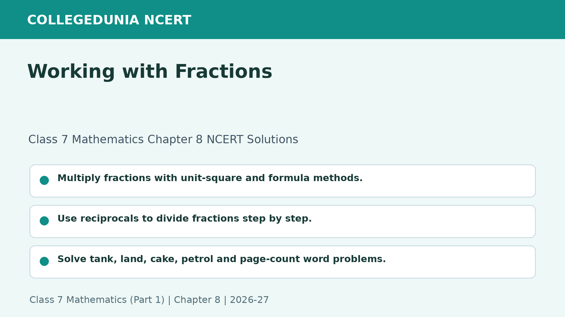 NCERT Solutions Class 7 Mathematics Chapter 8 Working with Fractions