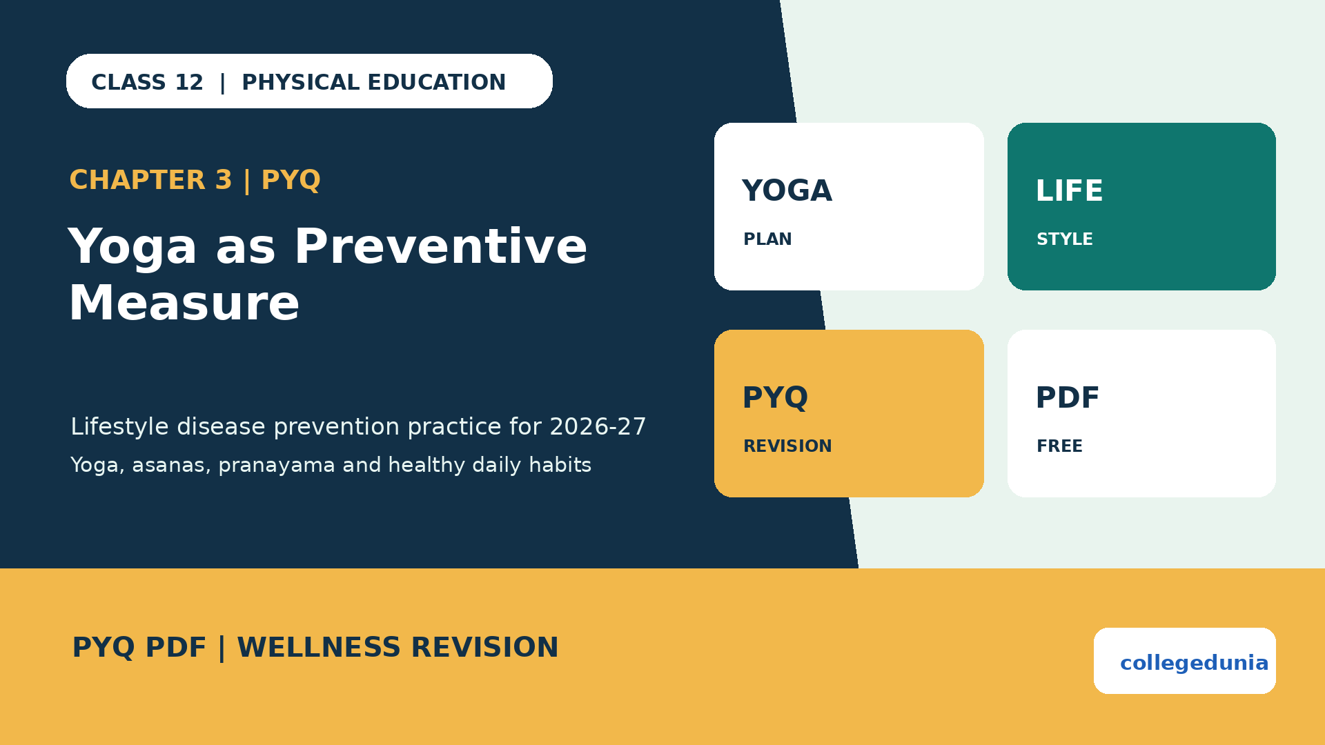 Class 12 Physical Education Yoga as Preventive Measure for Lifestyle Disease PYQ PDF