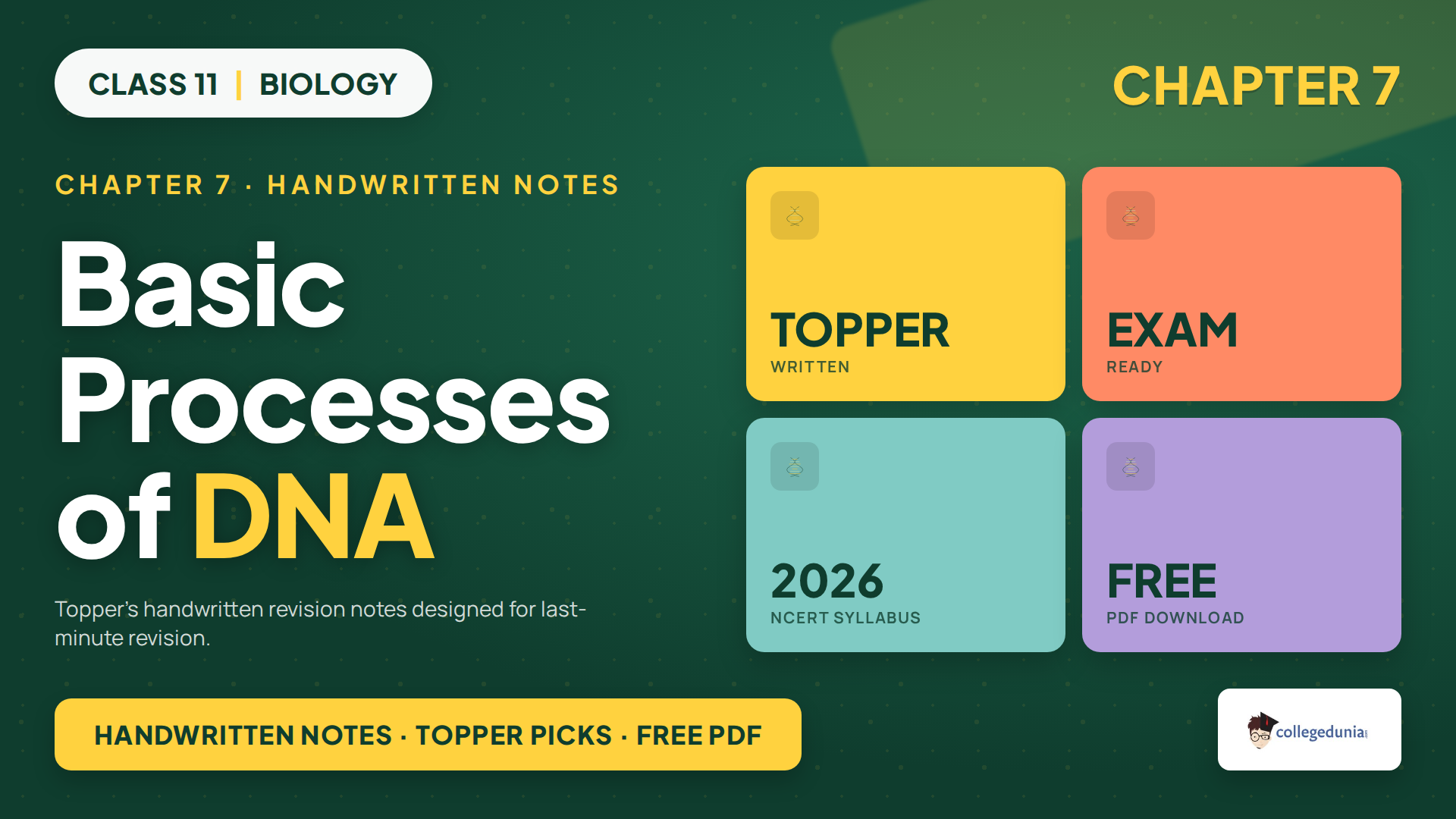 Dna/rna Coding Class 11 Biotechnology Chapter 7 Handwritten Notes 2026-27