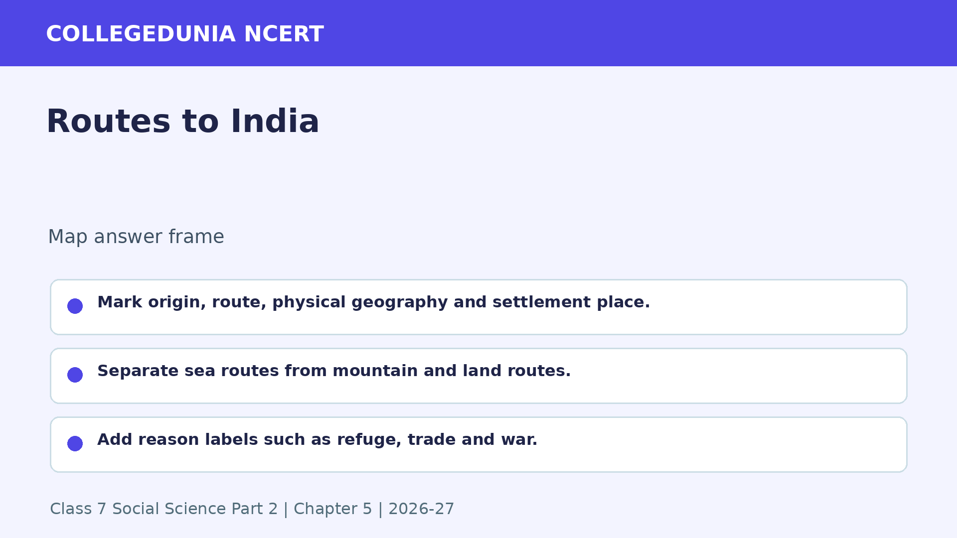 Routes to India answer frame for Class 7 Social Science Chapter 5