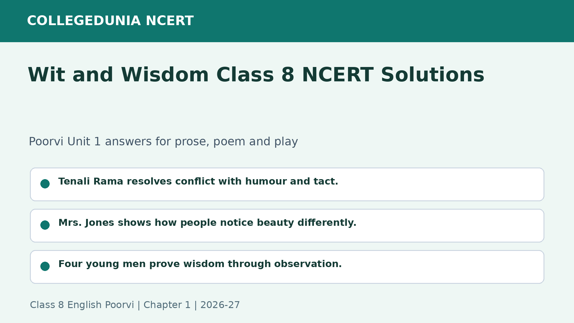 NCERT Solutions Class 8 English Poorvi Chapter 1 Wit and Wisdom