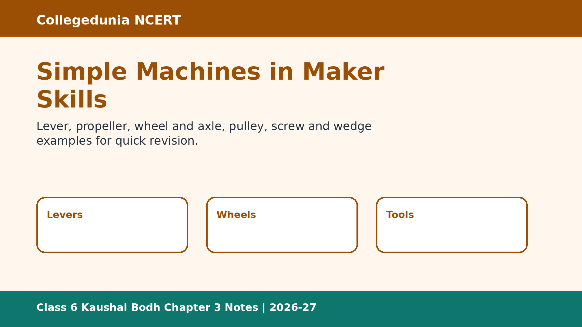 Simple machines map for Class 6 Maker Skills notes