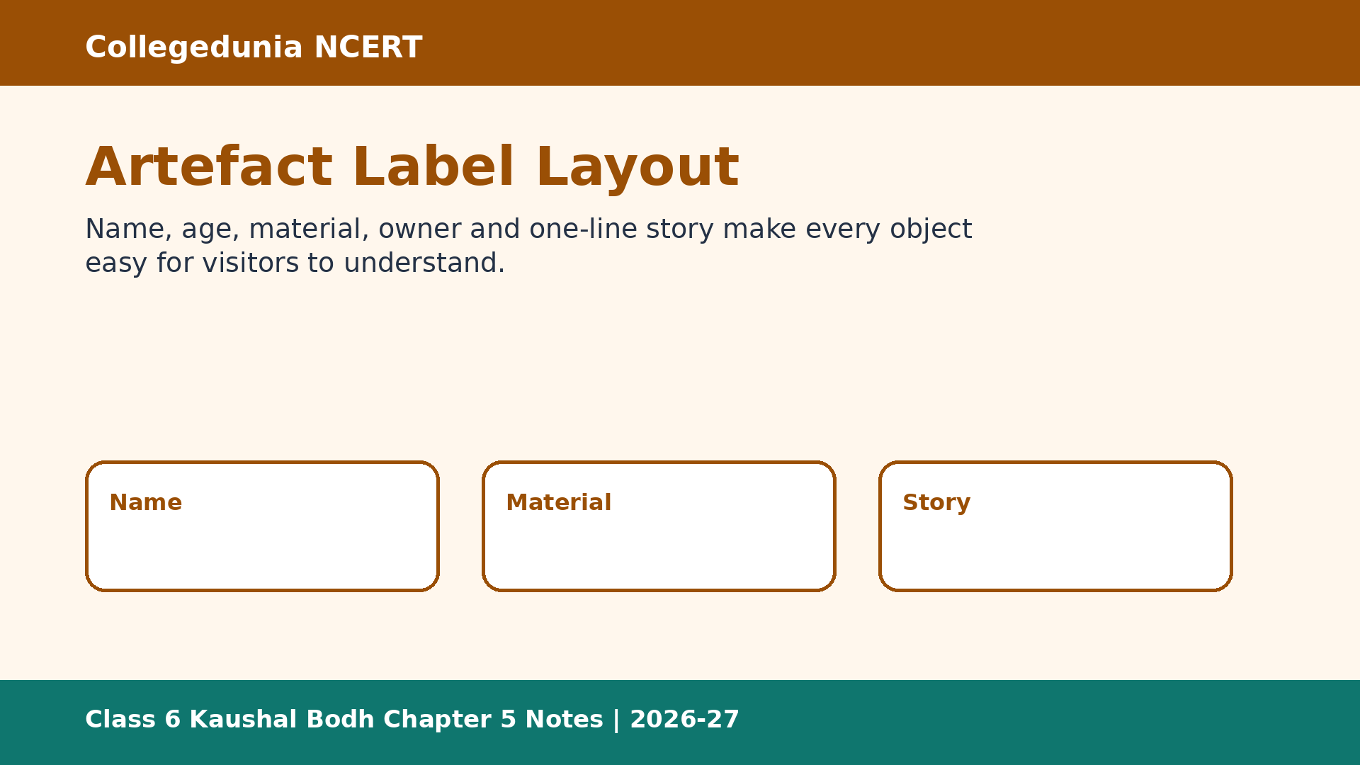 Artefact label layout for Class 6 School Museum notes